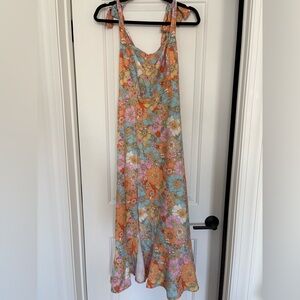 Floral Tie-Shoulder Maxi Dress in Orange, Pink & Blue